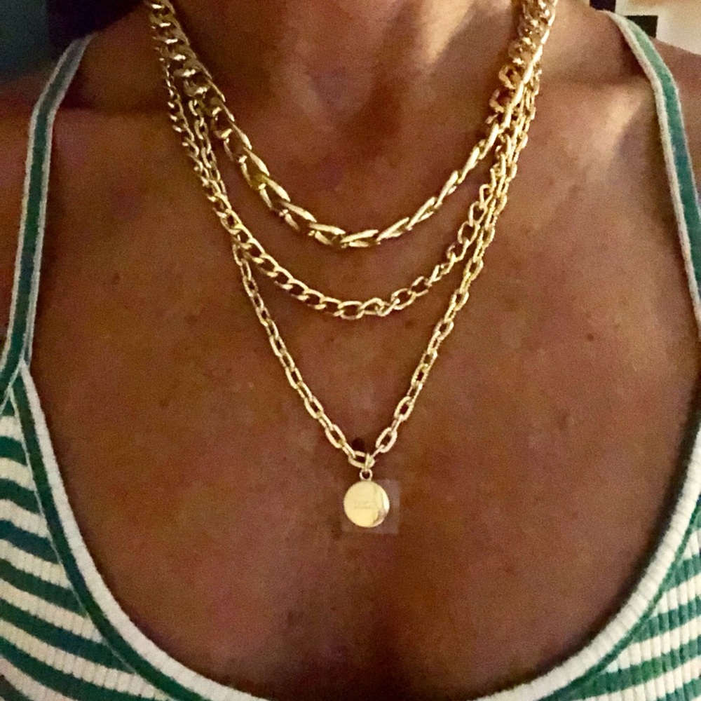 Gold Layered Chain Necklace with DIOR Authentic Pendant